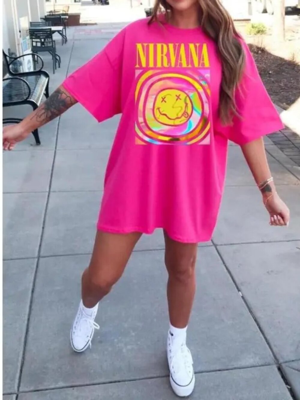 Urban Outfitters Nirvana pink swirl graphic band Tshirt